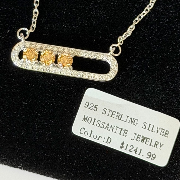 Sterling Silver Moissanite Necklace w/Round Brilliant Golden Yellow Stones ~ NWT - Picture 4 of 13